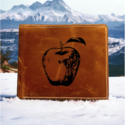 Apple Leather Wallet Bifold Premium Quality Buffalo Fruit Tree Food Organic NEW