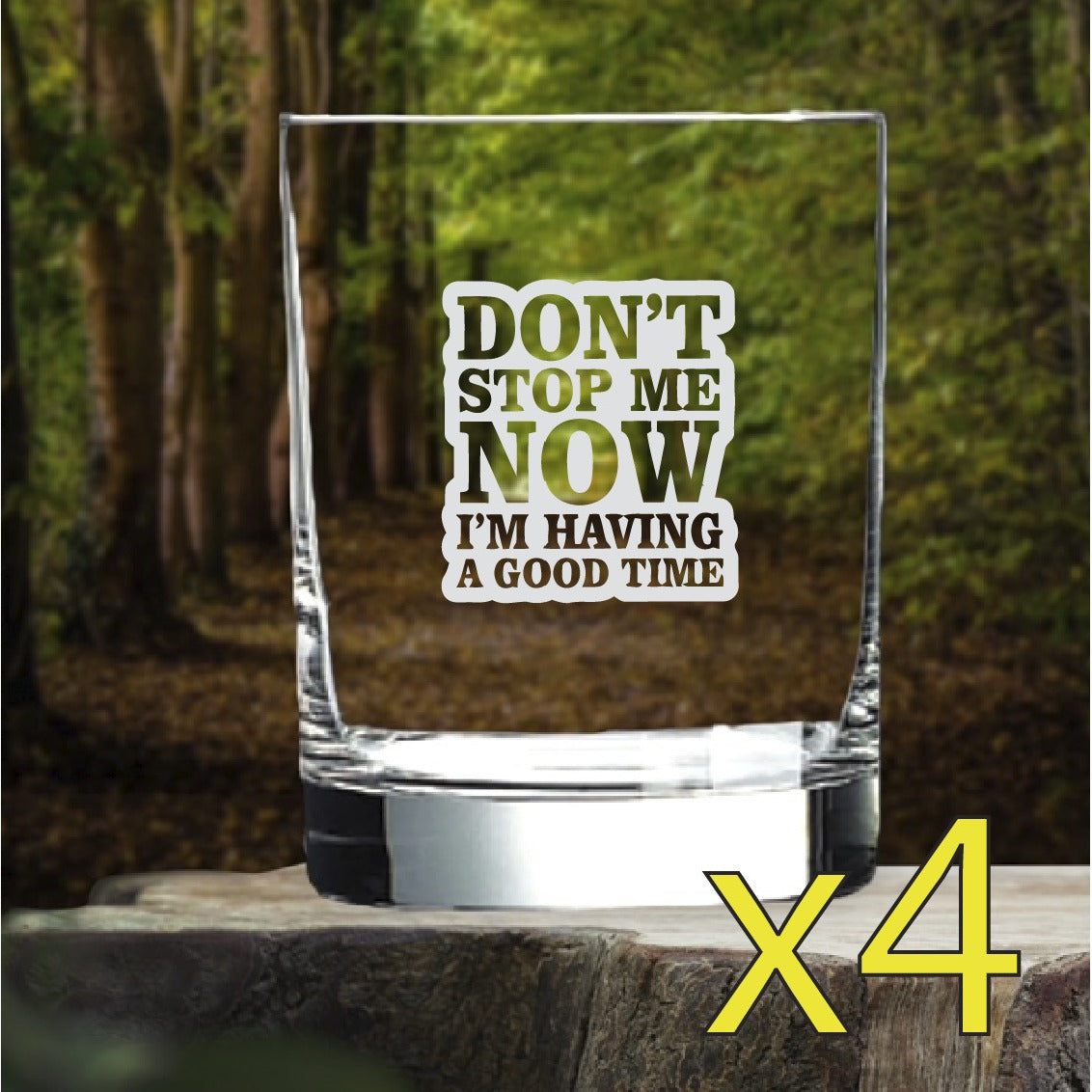 Don't Stop Me Whiskey Glasses x4 Double 14 Oz Premium Old Fashioned Humor NEW