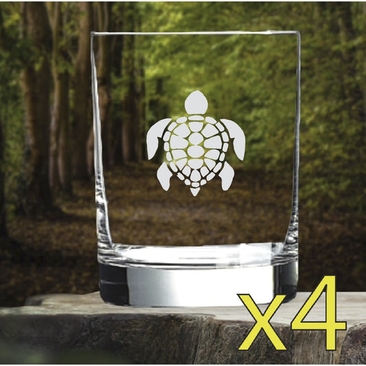 Sea Turtle Whiskey Glasses x4 Double 14 Oz Premium Old Fashioned Animal NEW