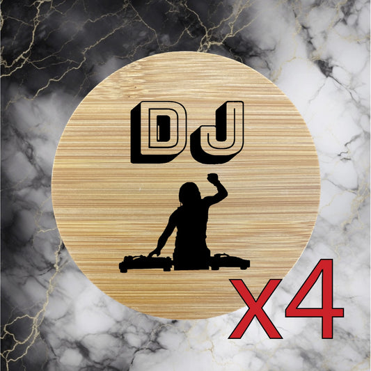 DJ x4 Bamboo Coasters Drink Natural Wood Home Decor Lounge Music Party NEW