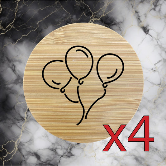 Balloons x4 Bamboo Coasters Drink Natural Wood Home Decor Lounge Party NEW