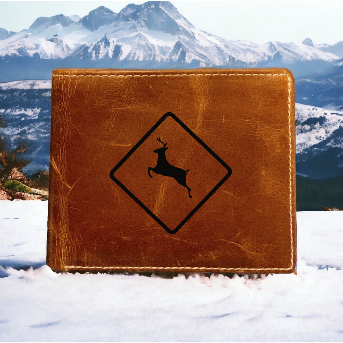 Deer Sign Leather Wallet Bifold Premium Quality Buffalo Animal Outdoor NEW