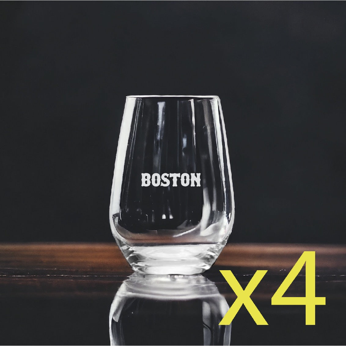 Boston Stemless Wine Glasses x4 Premium 15 Oz Personalize City Sports NEW