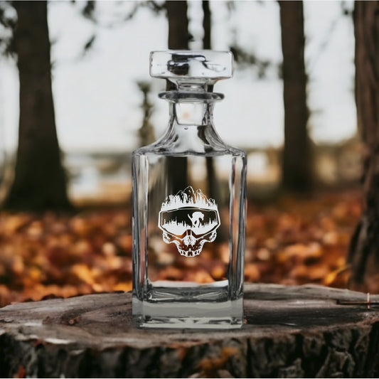 Skull Ski Decanter 26 Oz Bourbon Whiskey Premium Glass Personalize Winter NEW