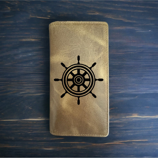 Ship Wheel Rodeo Wallet Cowboy Western Buffalo Leather Premium Nautical NEW