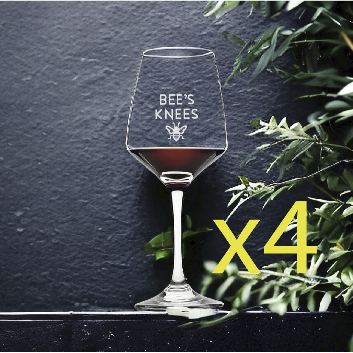 Bee's Knees Wine Glasses x4 Premium 12 Oz Personalize Animal Funny Quote NEW