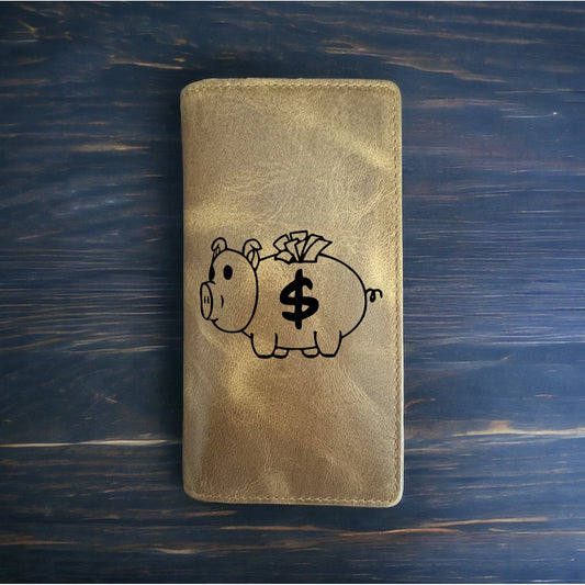 Piggy Bank Rodeo Wallet Cowboy Western Buffalo Leather Premium Money Cash NEW