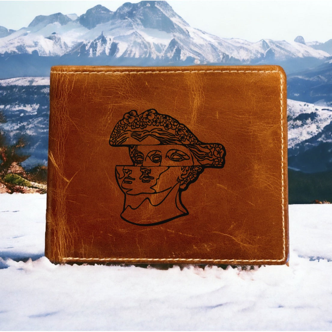 Greek Statue Trippy Leather Wallet Bifold Premium Quality Buffalo NEW