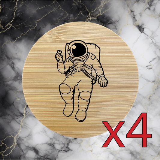 Astronaut x4 Bamboo Coasters Drink Natural Wood Home Decor Lounge Space NEW