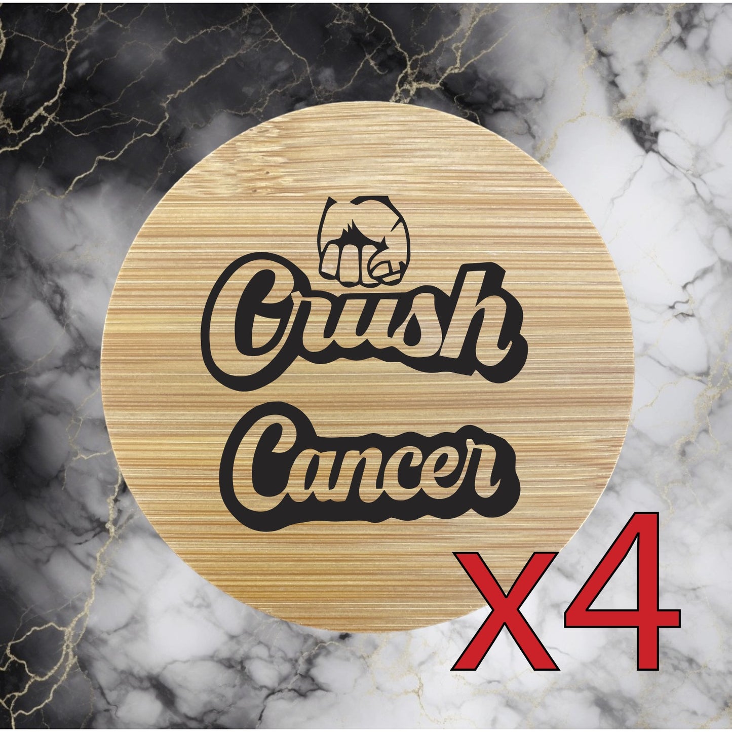 Crush Cancer x4 Bamboo Coasters Drink Natural Wood Home Decor Lounge Hope NEW