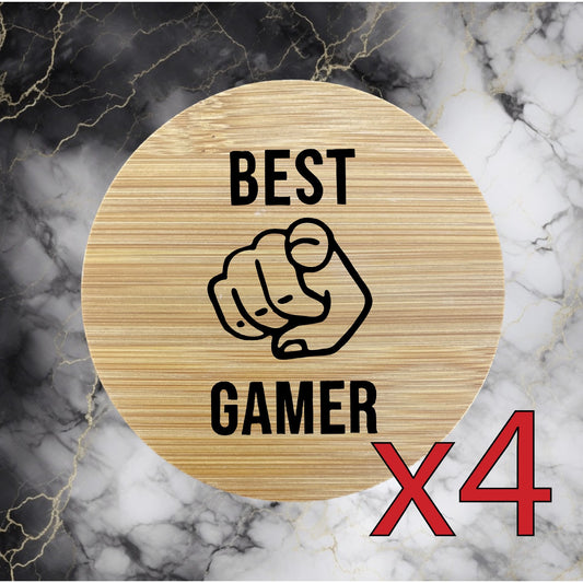 Best Gamer x4 Bamboo Coasters Drink Natural Wood Home Decor Lounge Gaming NEW