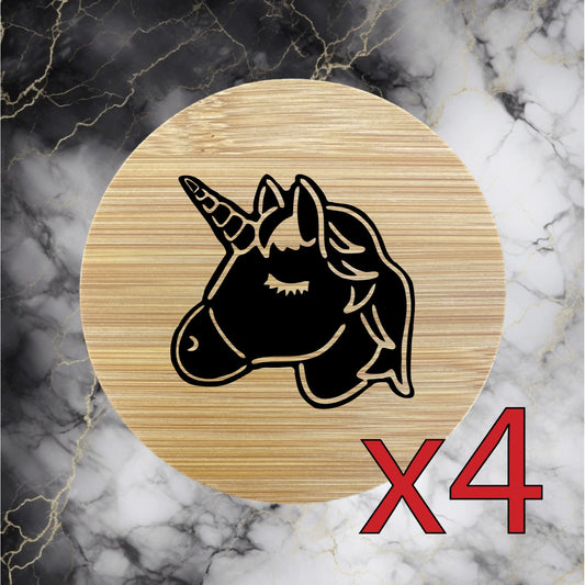 Unicorn x4 Bamboo Coasters Drink Natural Wood Home Decor Lounge Magic Gift NEW