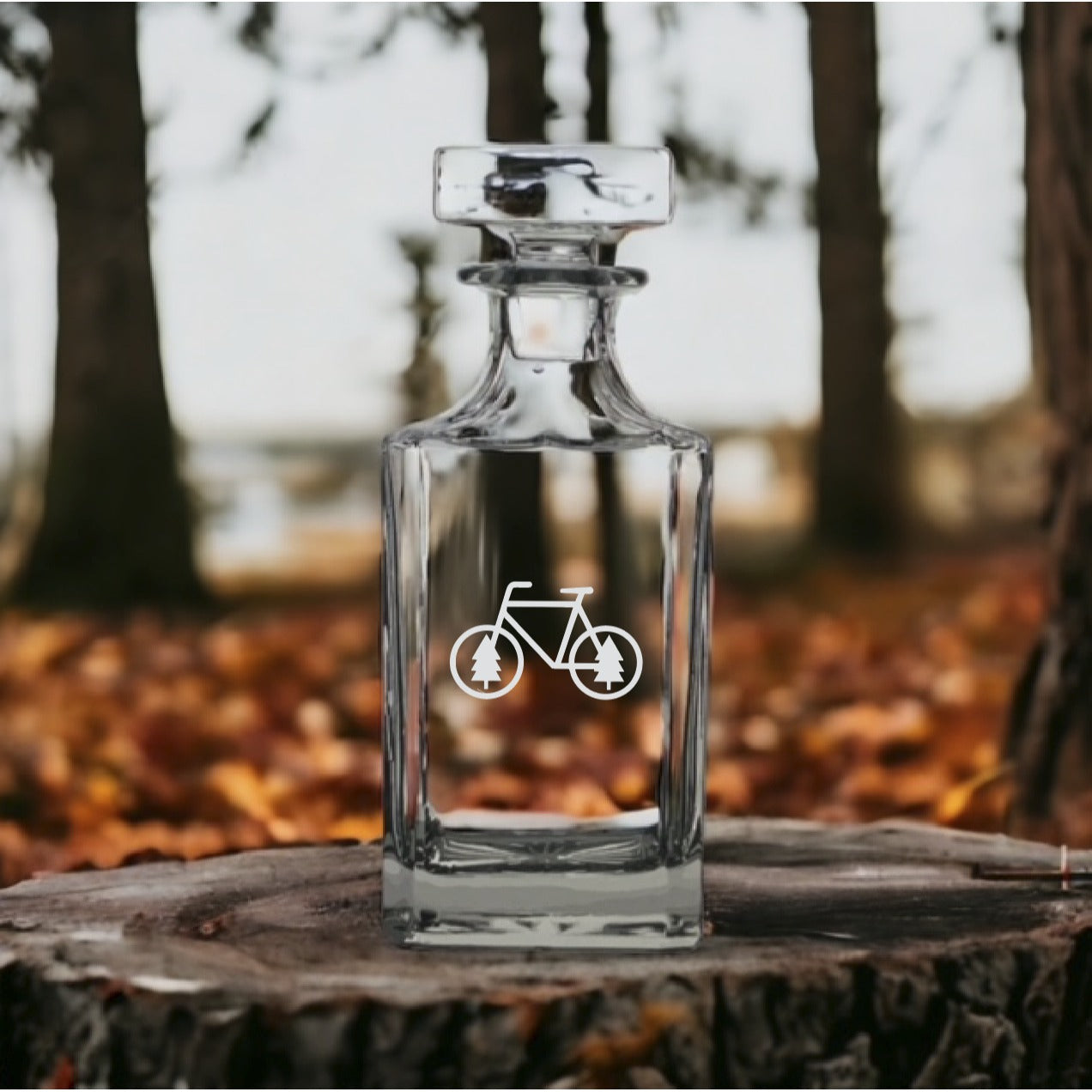 Bike Trees Decanter 26 Oz Bourbon Whiskey Premium Glass Personalize Outdoor NEW