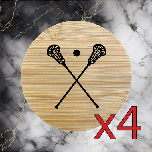 Lacrosse x4 Bamboo Coasters Drink Natural Wood Home Decor Lounge Sport Game NEW