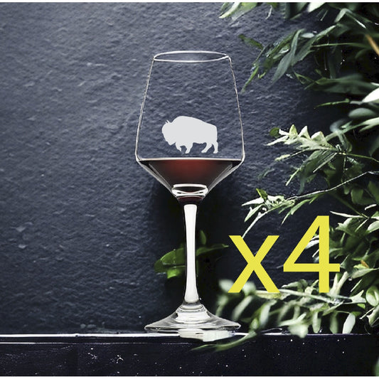 Bison Wine Glasses x4 Premium 12 Oz Personalize Outdoor Nature NEW