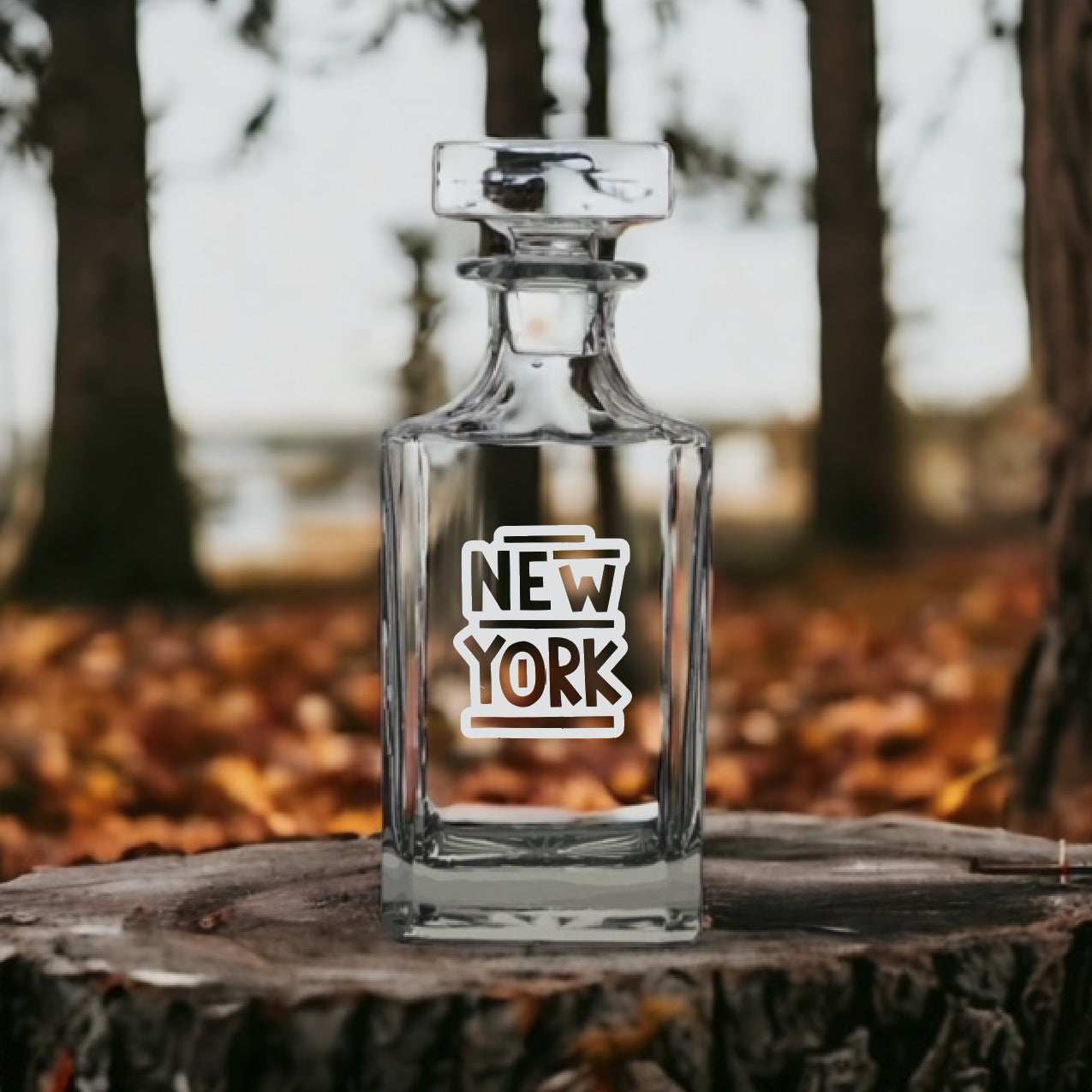 New York Decanter 26 Oz Bourbon Whiskey Premium Glass Personalize Retro City NEW