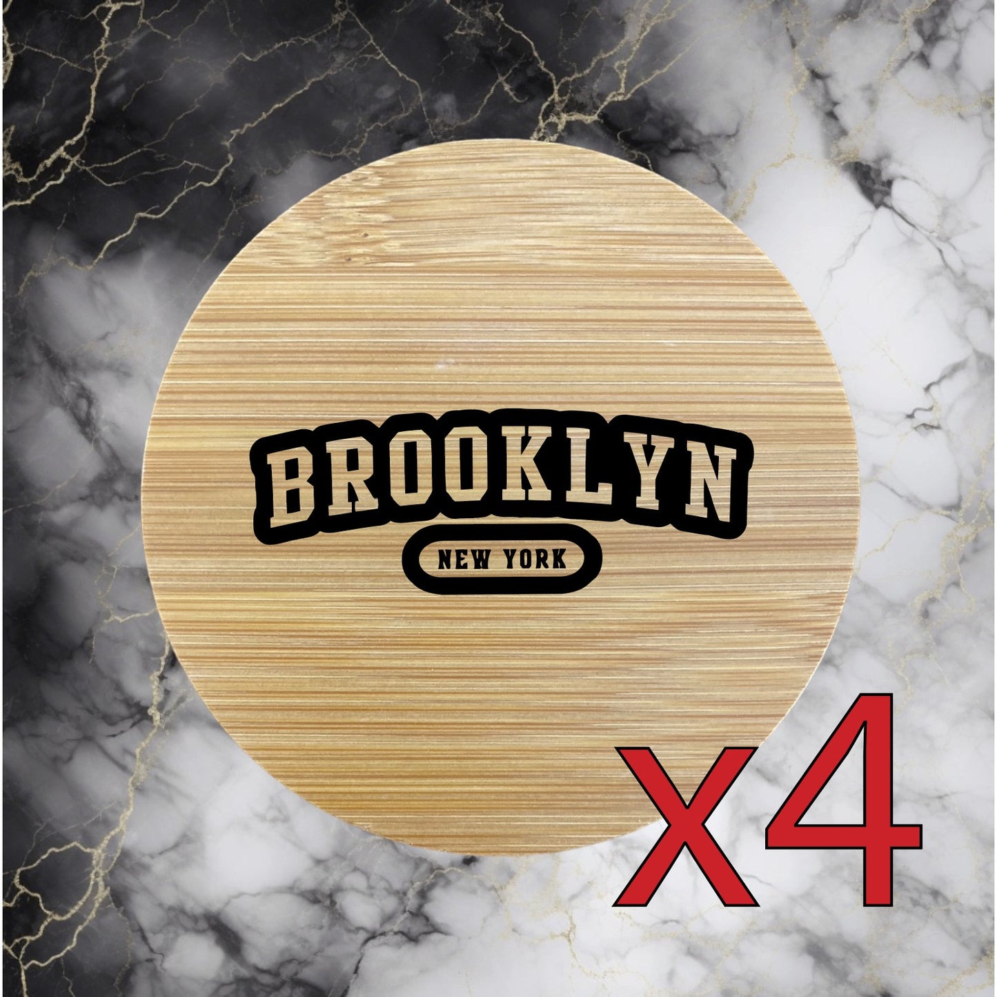 Brooklyn x4 Bamboo Coasters Drink Natural Wood Home Decor Lounge New York NEW