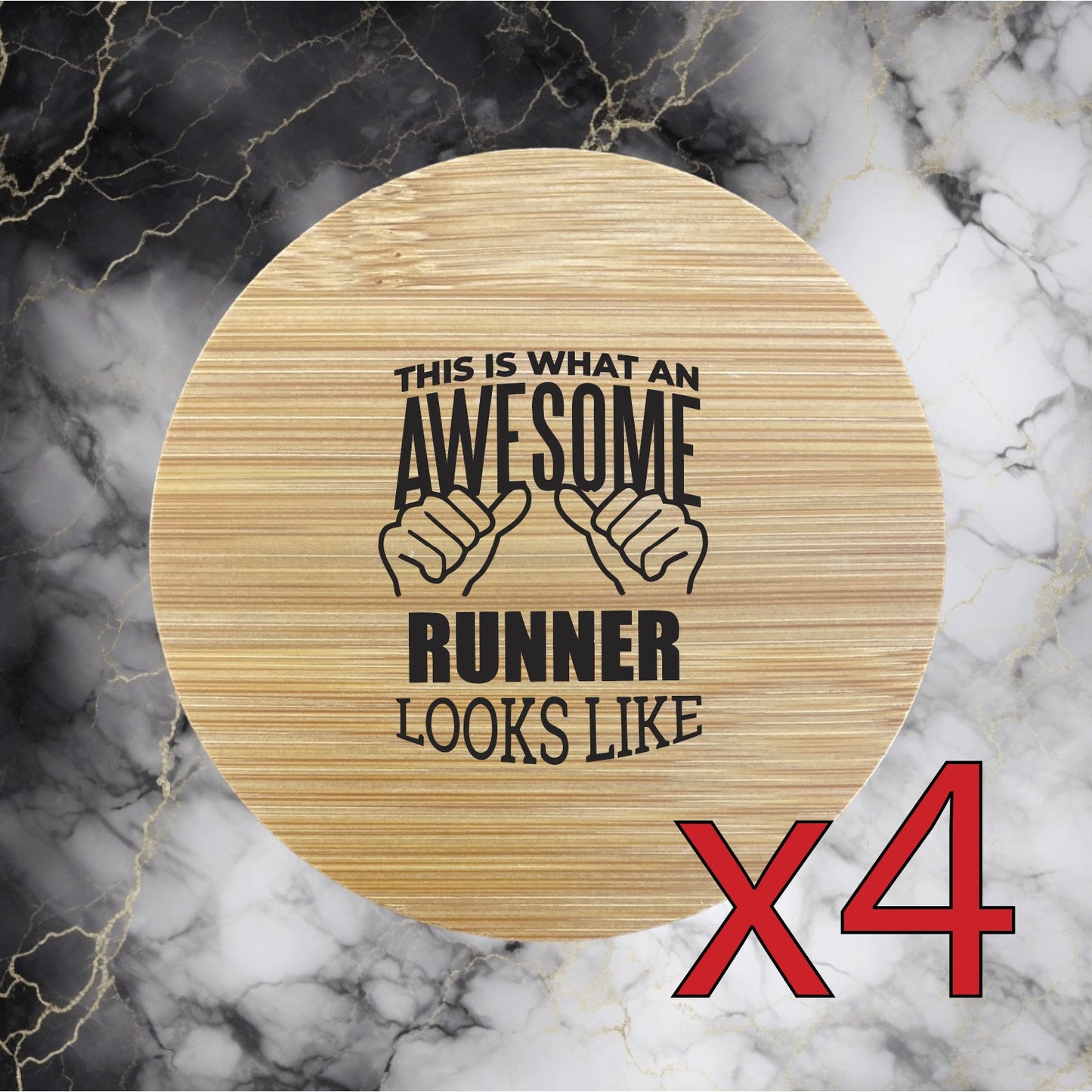 Awesome Runner x4 Bamboo Coasters Drink Natural Wood Home Decor Lounge Gift NEW