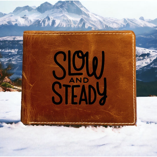 Slow and Steady Leather Wallet Bifold Premium Quality Buffalo Quote Gift NEW