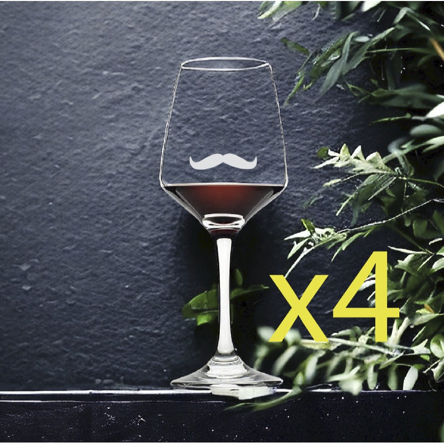 Mustache Wine Glasses x4 Premium 12 Oz Personalize Disguise Man NEW