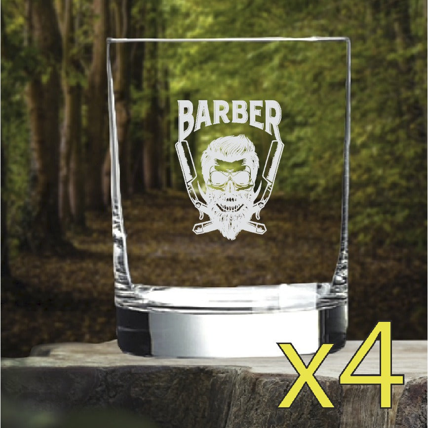 Barber Razors Whiskey Glasses x4 Double 14 Oz Premium Old Fashioned Skull NEW