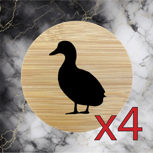 Duck x4 Bamboo Coasters Drink Natural Wood Home Decor Lounge Animal Pet Wild NEW