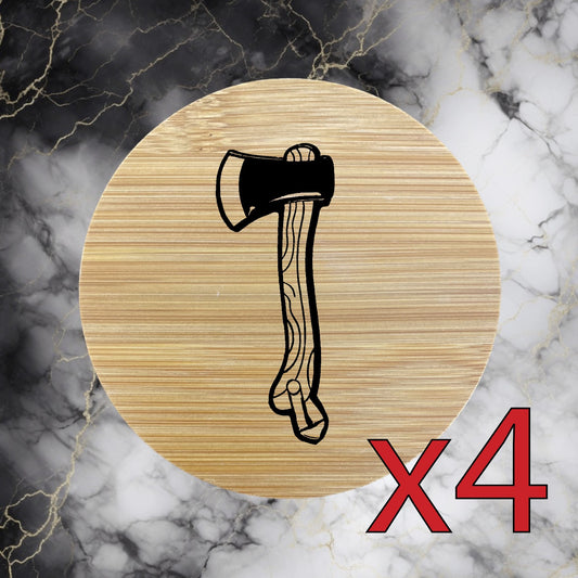 Axe x4 Bamboo Coasters Drink Natural Wood Home Decor Lounge Wood Hatchet NEW