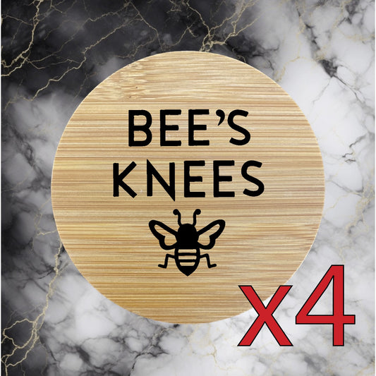 Bee's Knees x4 Bamboo Coasters Drink Natural Wood Home Decor Lounge Funny NEW