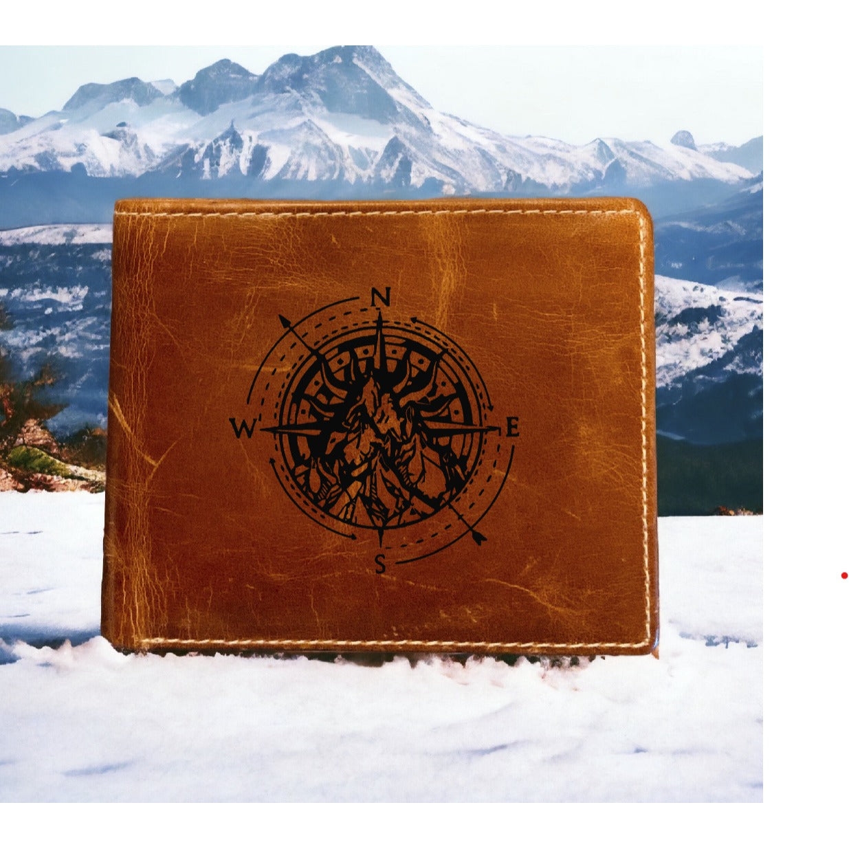 Compass Mountain Leather Wallet Bifold Premium Quality Buffalo Outdoor Travel