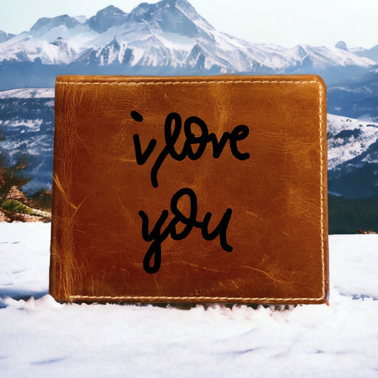 I Love You Leather Wallet Bifold Premium Quality Buffalo Quote Cursive NEW