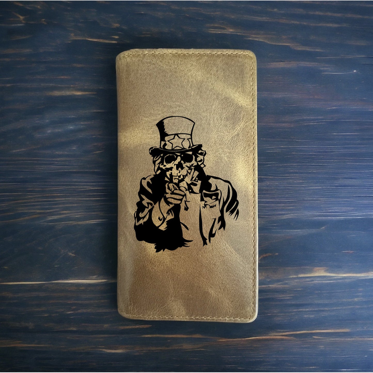 Uncle Sam Rodeo Wallet Cowboy Western Buffalo Leather Premium USA Skull Flag NEW