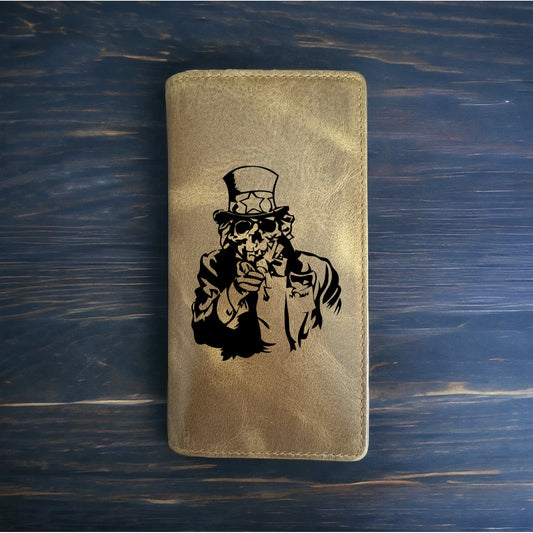 Uncle Sam Rodeo Wallet Cowboy Western Buffalo Leather Premium USA Skull Flag NEW