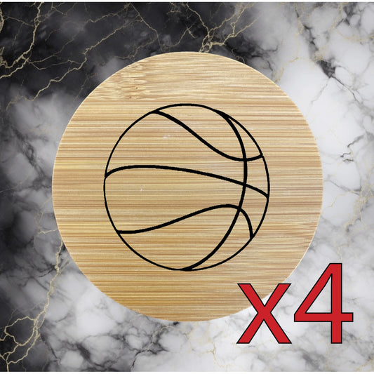 Basketball x4 Bamboo Coasters Drink Natural Wood Home Decor Lounge Sports NEW