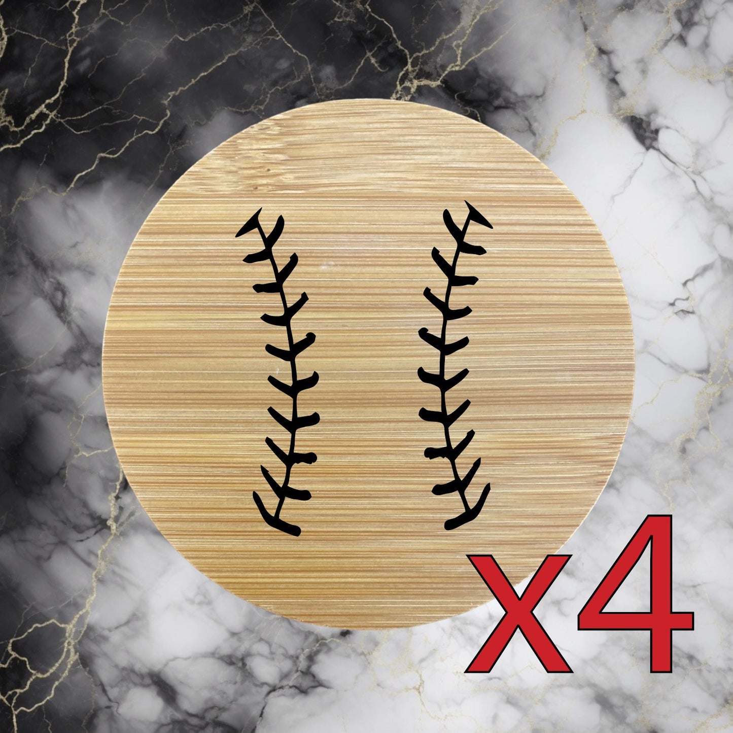 Baseball Laces x4 Bamboo Coasters Drink Natural Wood Home Decor Lounge Sport NEW