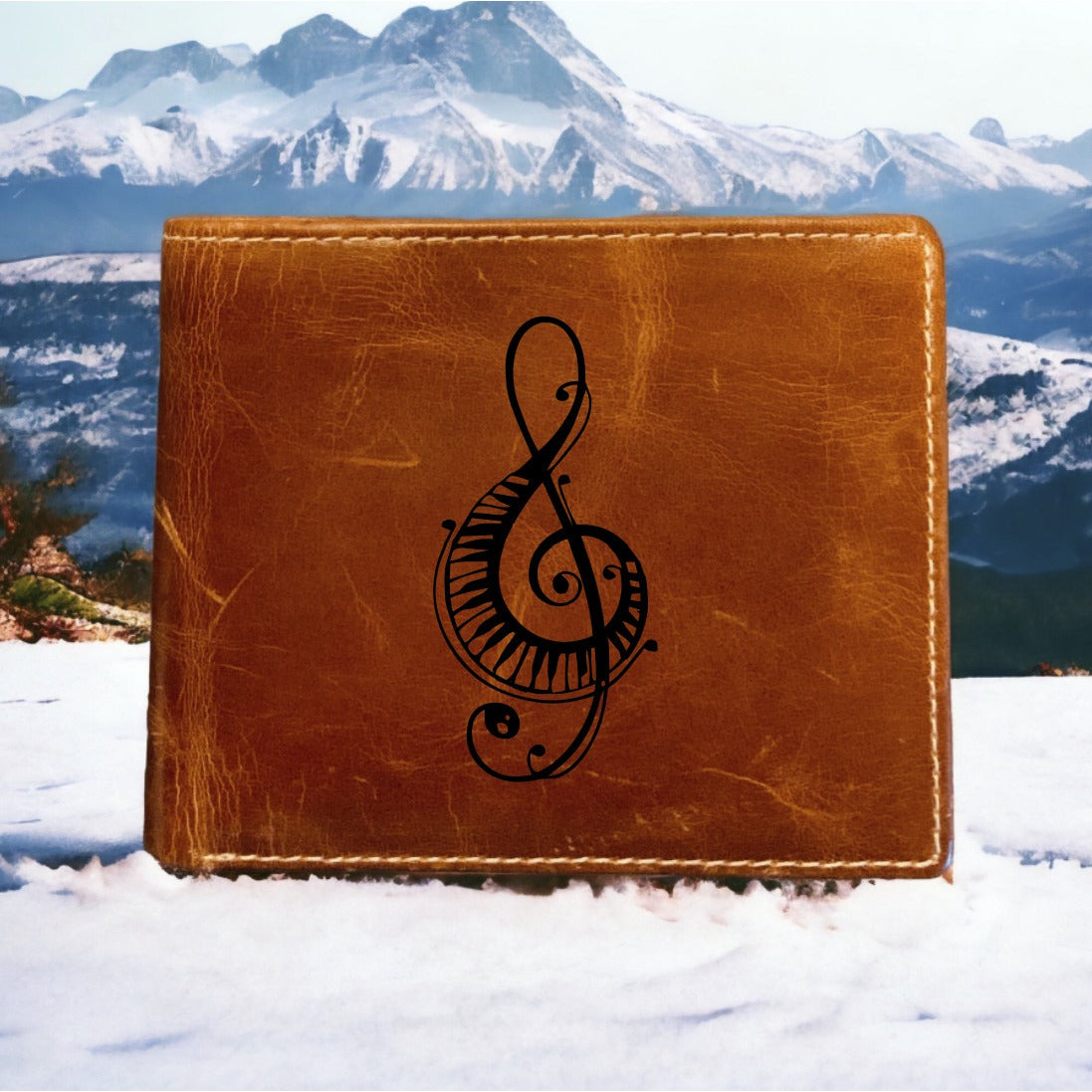 Music Note Leather Wallet Bifold Premium Quality Buffalo Song Keys Gift NEW