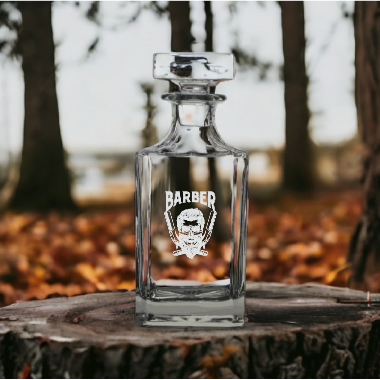 Barber Razors Decanter 26 Oz Bourbon Whiskey Premium Glass Personalize Skull NEW