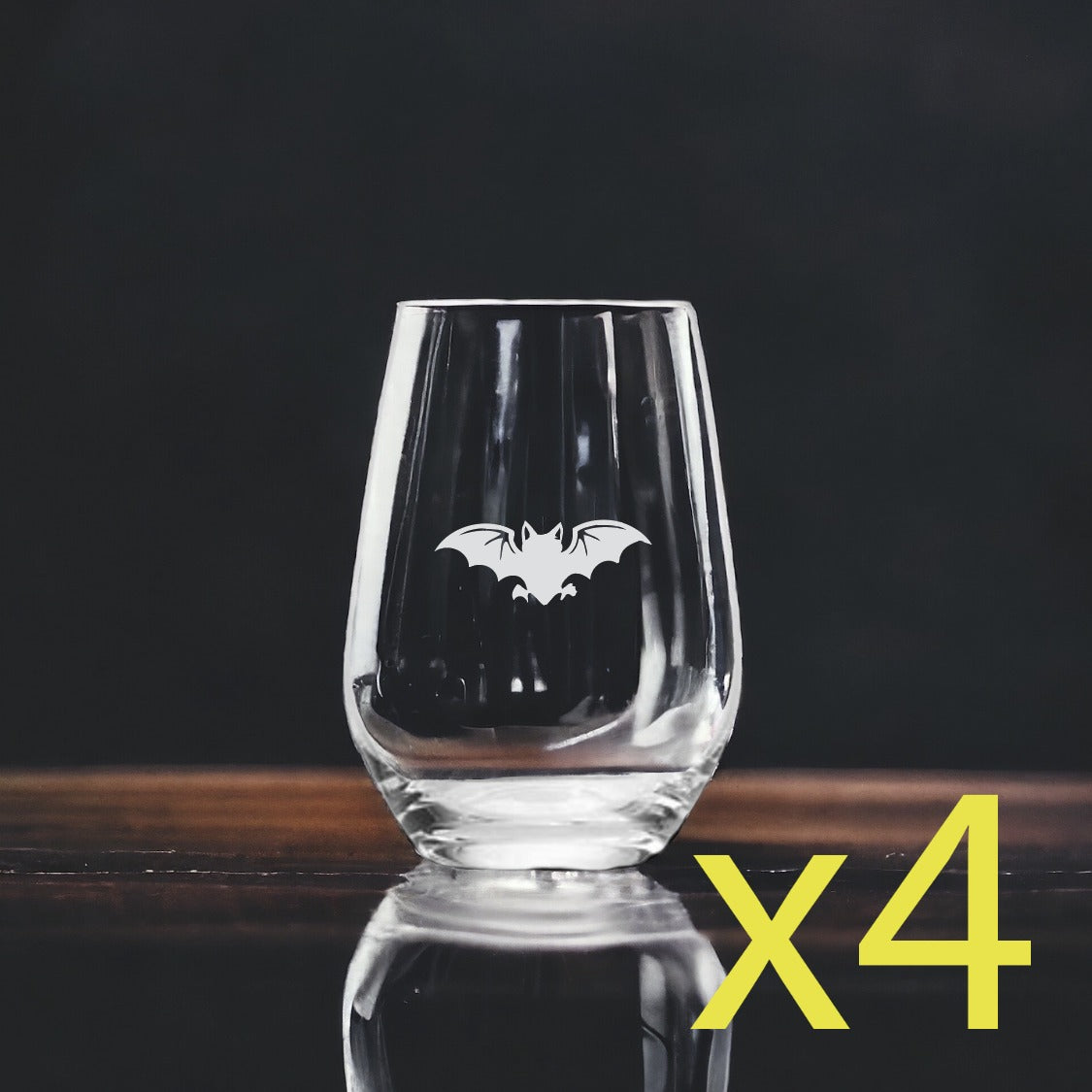 Bat Stemless Wine Glasses x4 Premium 15 Oz Personalize Animal Wild Nature NEW