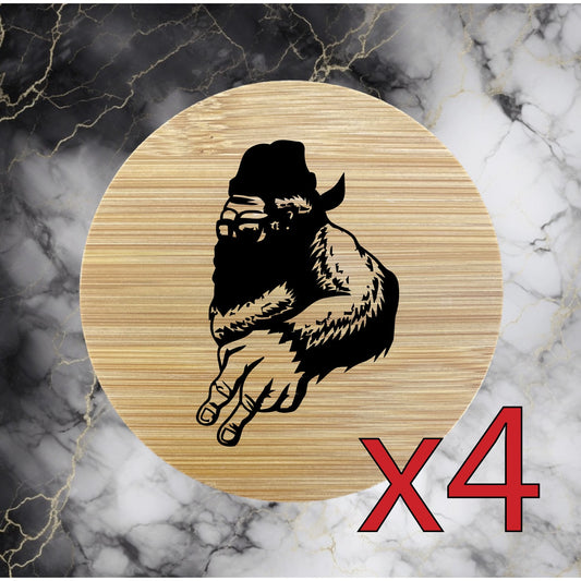 Bigfoot Peace x4 Bamboo Coasters Drink Natural Wood Home Decor Lounge Funny NEW