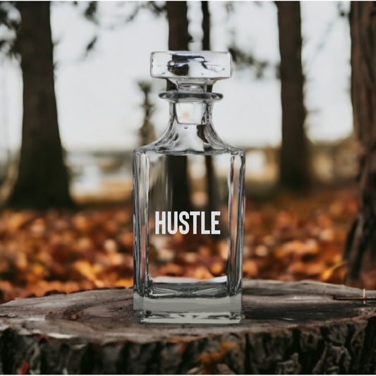 Hustle Decanter 26 Oz Bourbon Whiskey Premium Glass Personalize Work Gym NEW