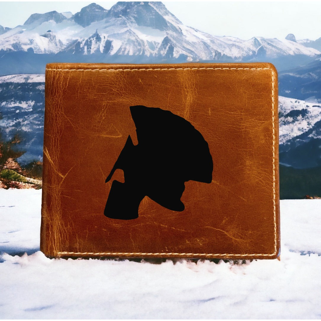 Spartan Helmet Leather Wallet Bifold Premium Quality Buffalo Warrior History NEW