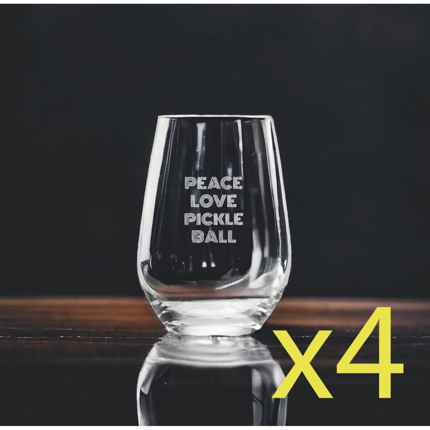 Pickleball Stemless Wine Glasses x4 Premium 15 Oz Personalize Peace Love NEW