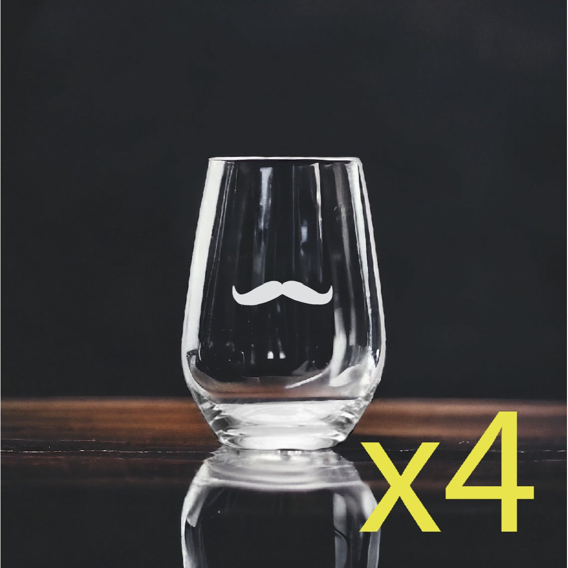 Mustache Stemless Wine Glasses x4 Premium 15 Oz Personalize Facial Hair NEW