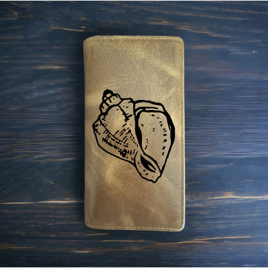 Conch Shell Rodeo Wallet Cowboy Western Buffalo Leather Premium Beach Ocean NEW