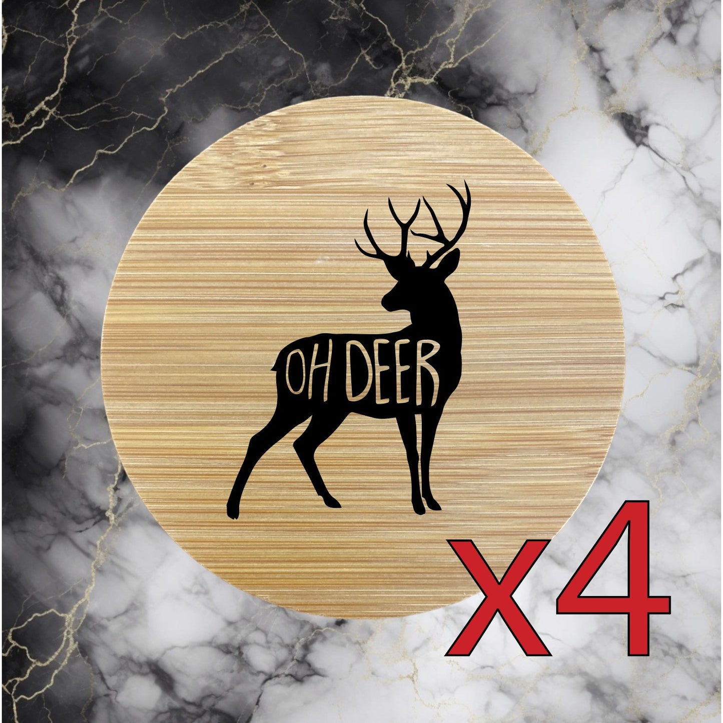 Oh Deer x4 Bamboo Coasters Drink Natural Wood Home Decor Lounge Buck Wild NEW