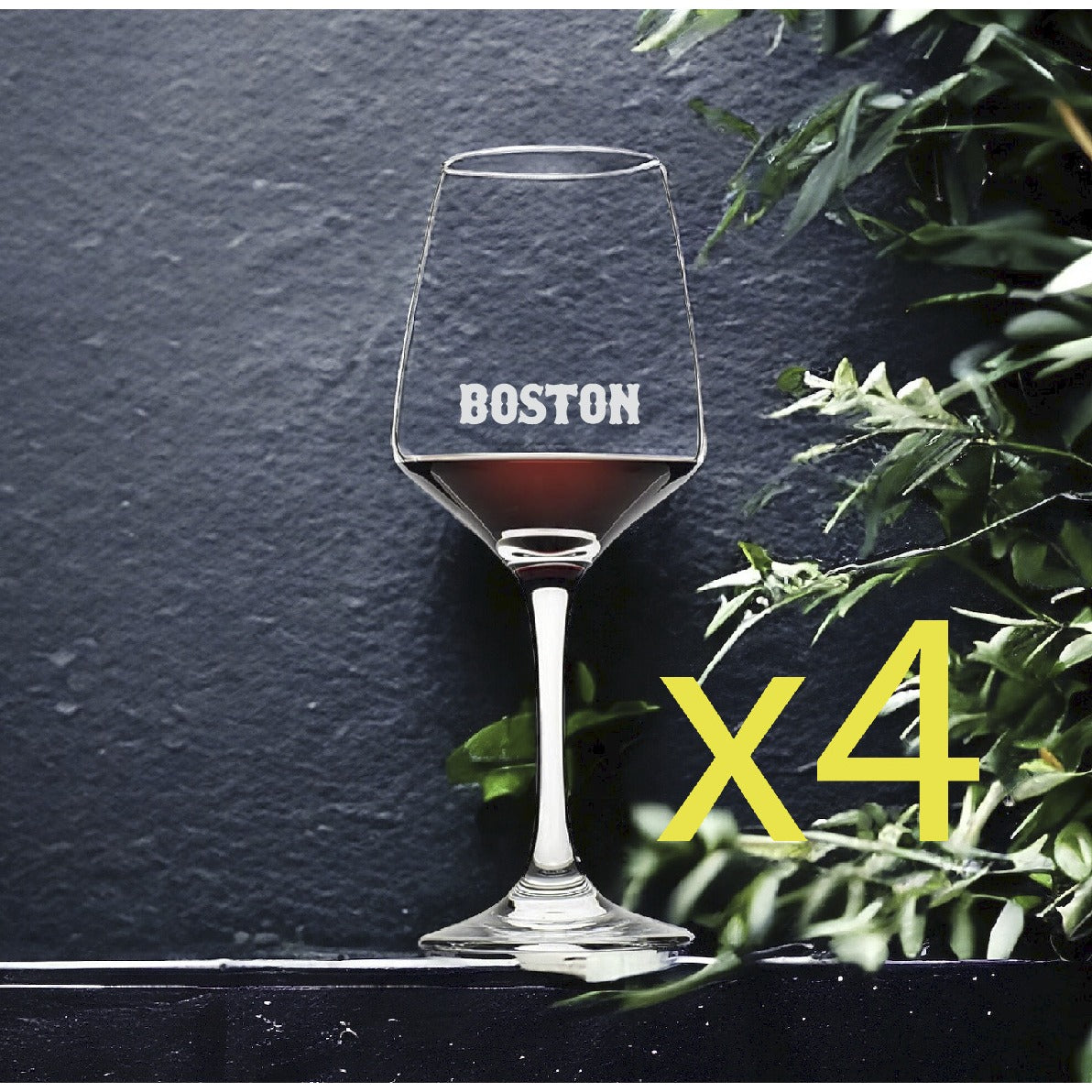 Boston Wine Glasses x4 Premium 12 Oz Personalize City Sports NEW