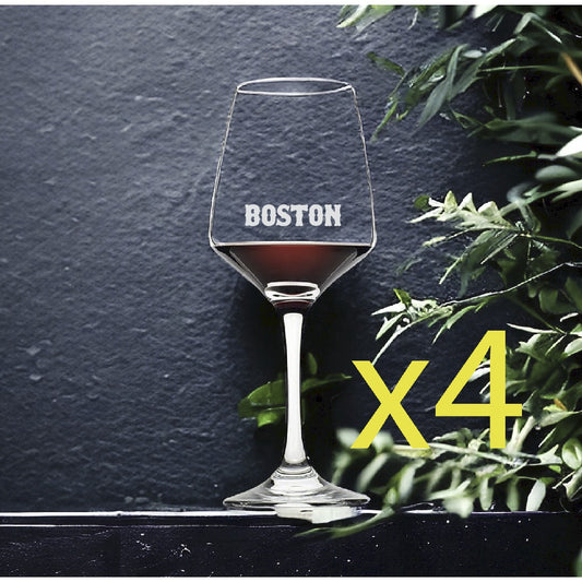 Boston Wine Glasses x4 Premium 12 Oz Personalize City Sports NEW