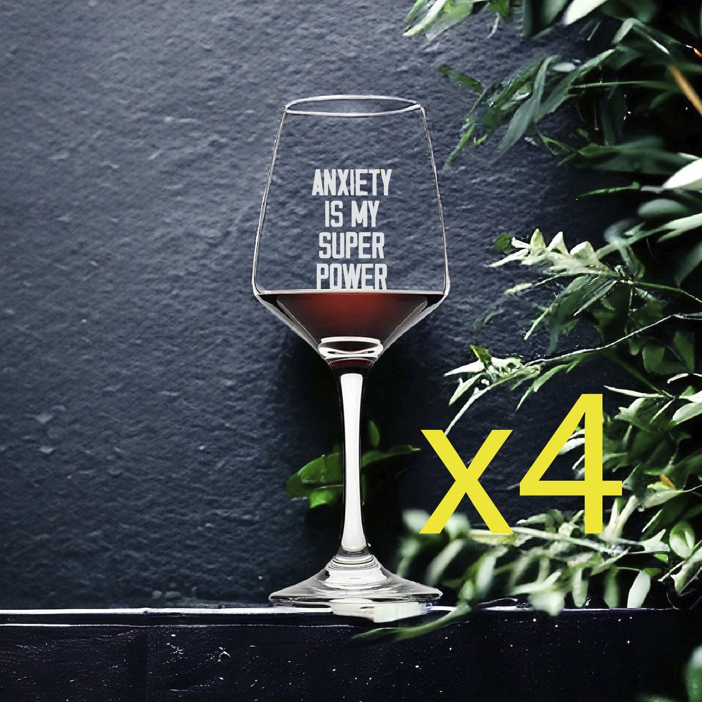 Anxiety Superpower Wine Glasses x4 Premium 12 Oz Personalize Mental Health NEW