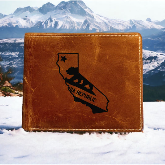 California Flag Leather Wallet Bifold Premium Quality Buffalo Cali Grizzly NEW