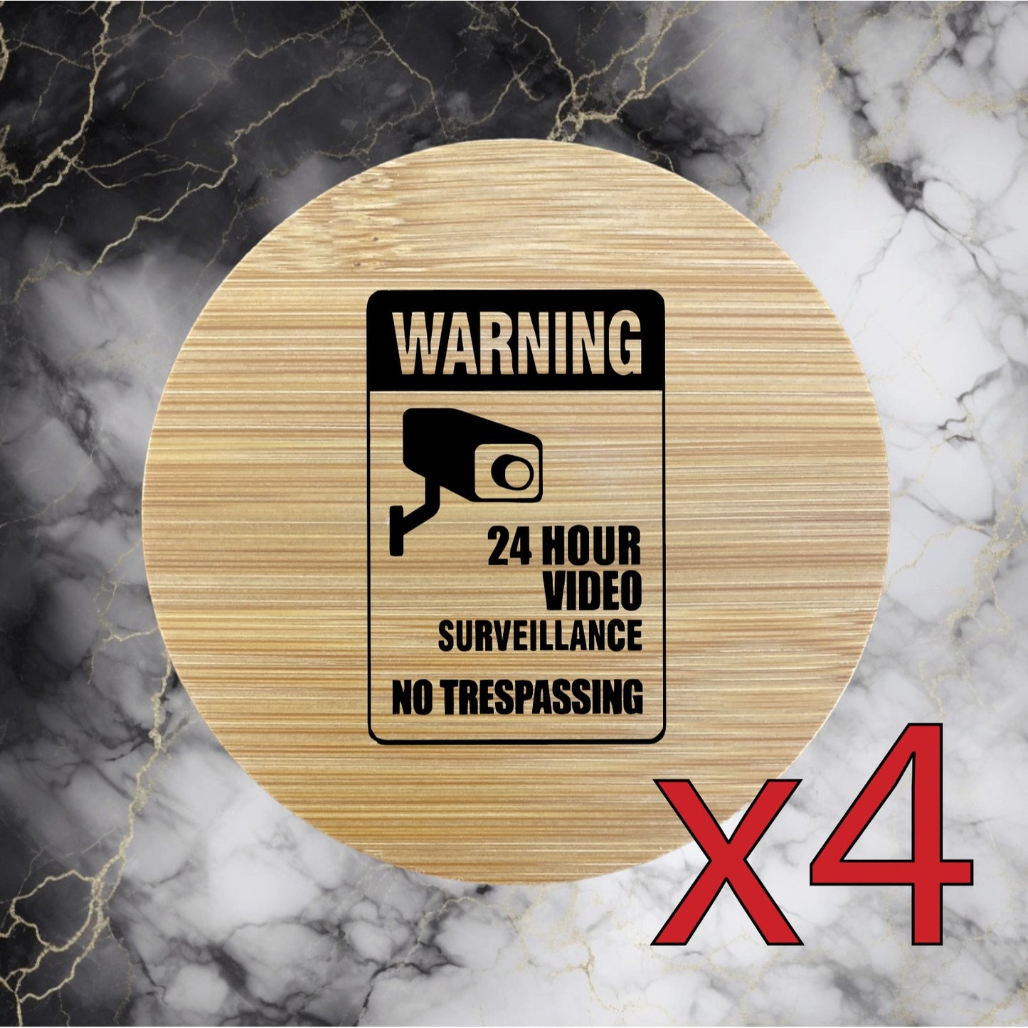 Video Surveillance x4 Bamboo Coasters Drink Natural Wood Home Decor Lounge NEW