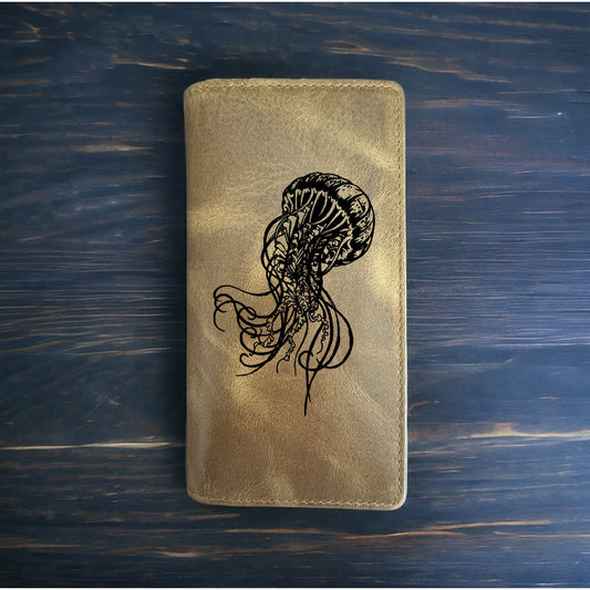 Jellyfish Rodeo Wallet Cowboy Western Buffalo Leather Premium Animal Ocean NEW